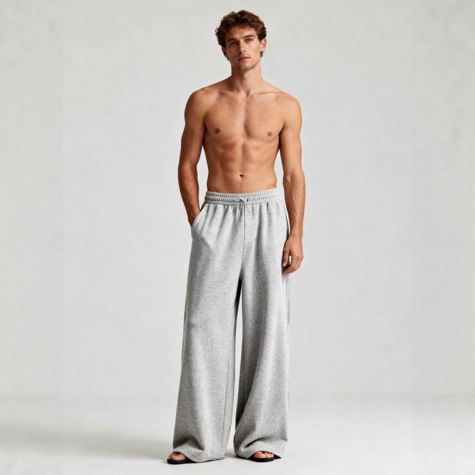 2025 Cross-Border Autumn Winter European Size New Men's Loose Sweatpants Wide-Leg Straight Pants Temu Exclusive with Drawstring