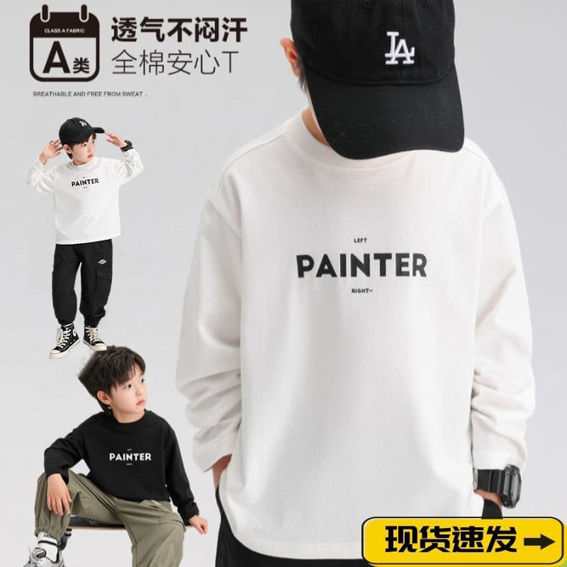 Boys' Long Sleeve T-Shirt Cotton Casual Letter Print White T-Shirt Spring Autumn Basic Layer Kids White