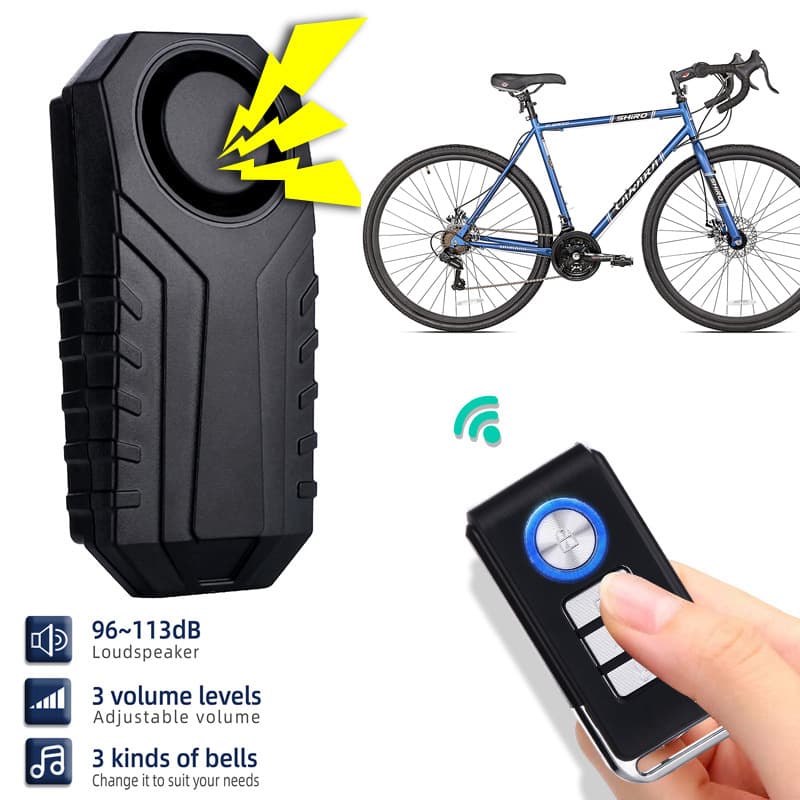 Bicycle Alarm, Electric Scooter Remote Anti-Theft, Wireless Vibration Loud Sound IP65 Waterproof Mountain Bike Motorcycle