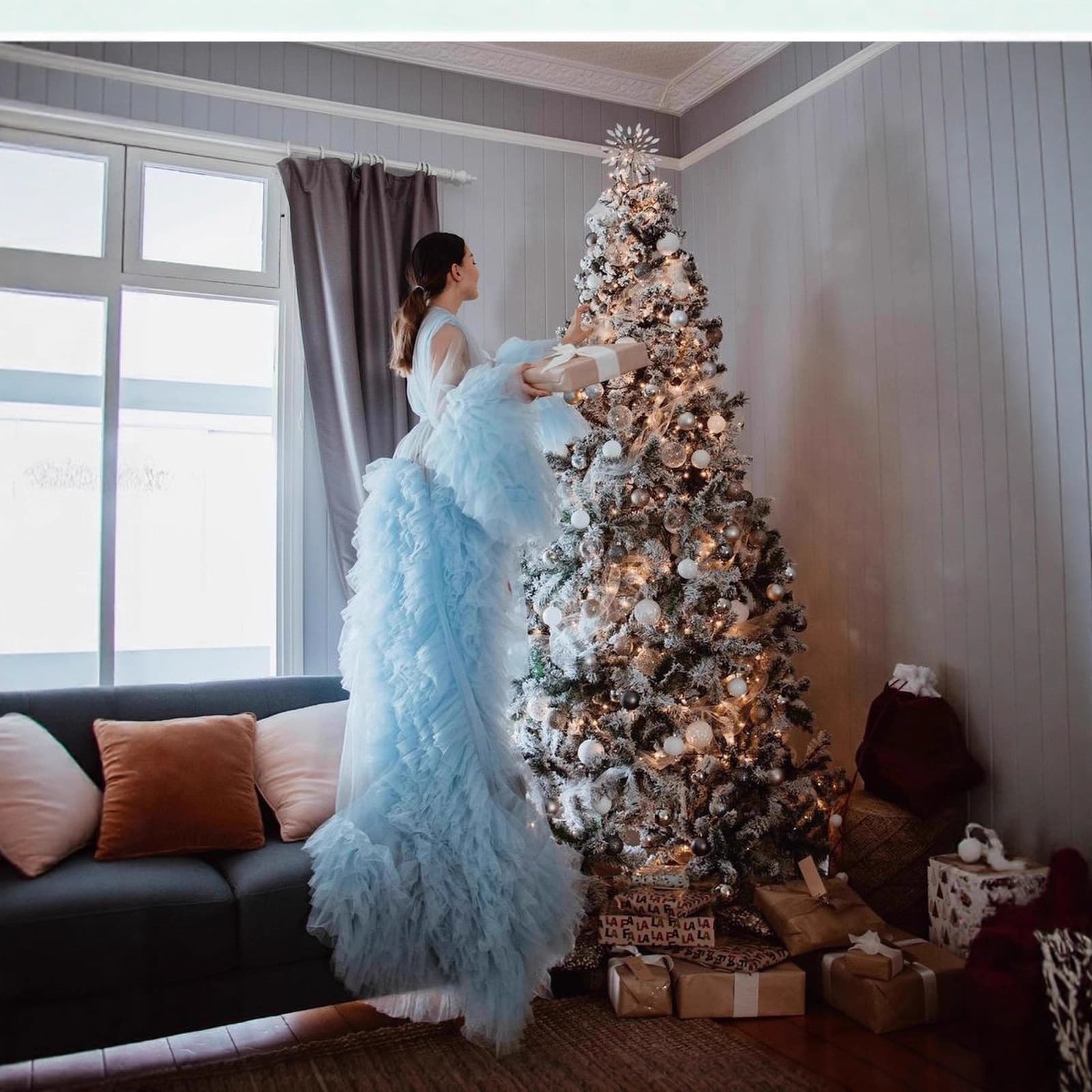 [Jasmine] Women's Mesh Dress Dressing Gown for Photo Taking Indoor Long Skirt Maternity Skirt Robe Kimono
