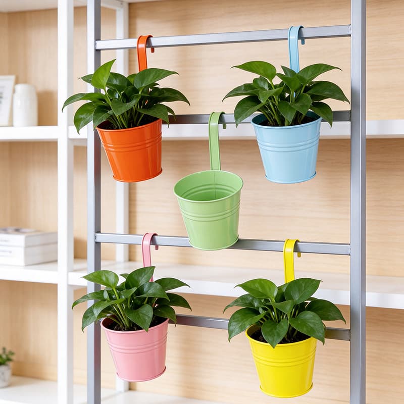 Iron hanging bucket flower pot plant hanging hanging pot balcony railing hanging bucket metal gardening removable hook hanging pot