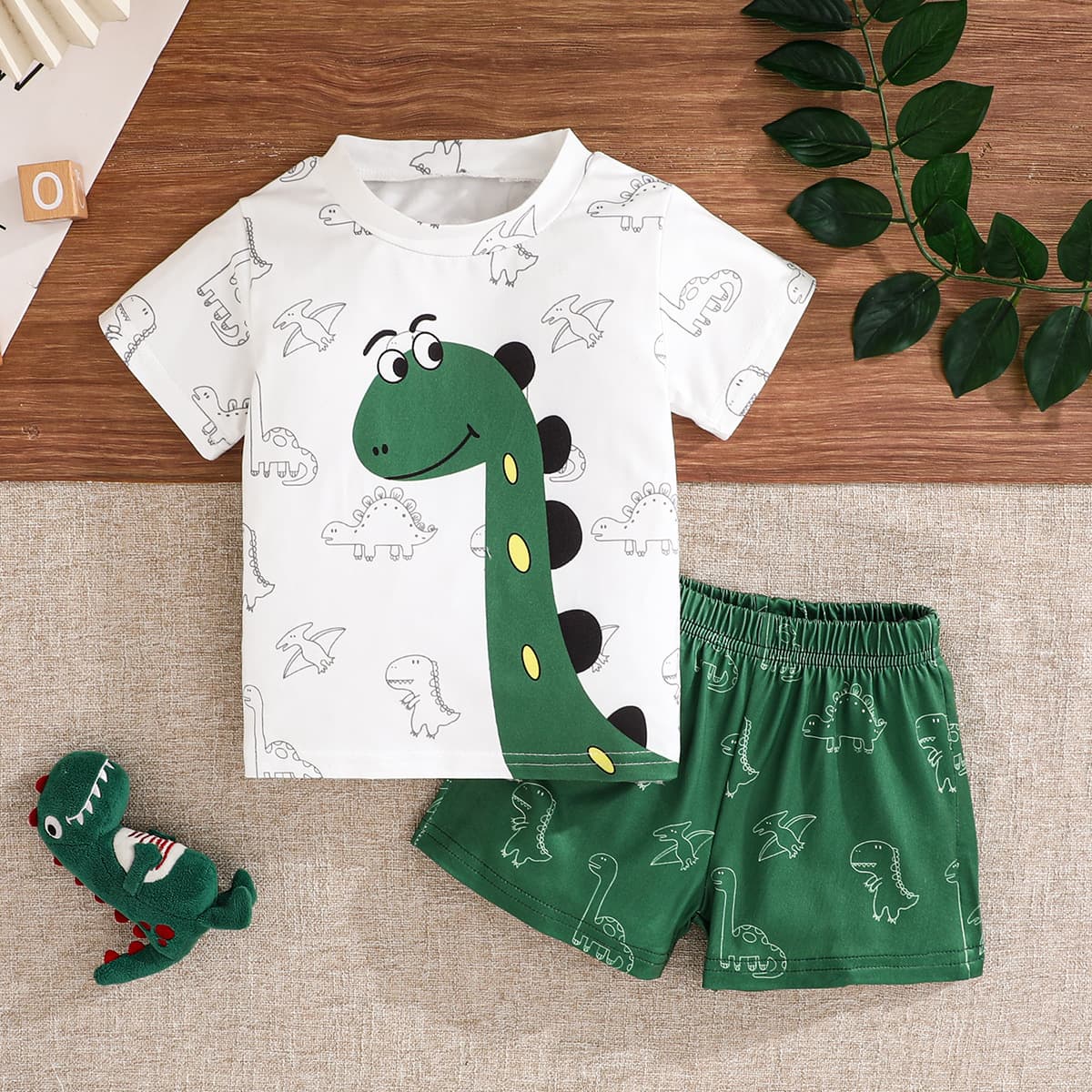 European and American Boys Short Sleeve Set Dinosaur 3D Digital Print Suitable for Summer Baby Clothes