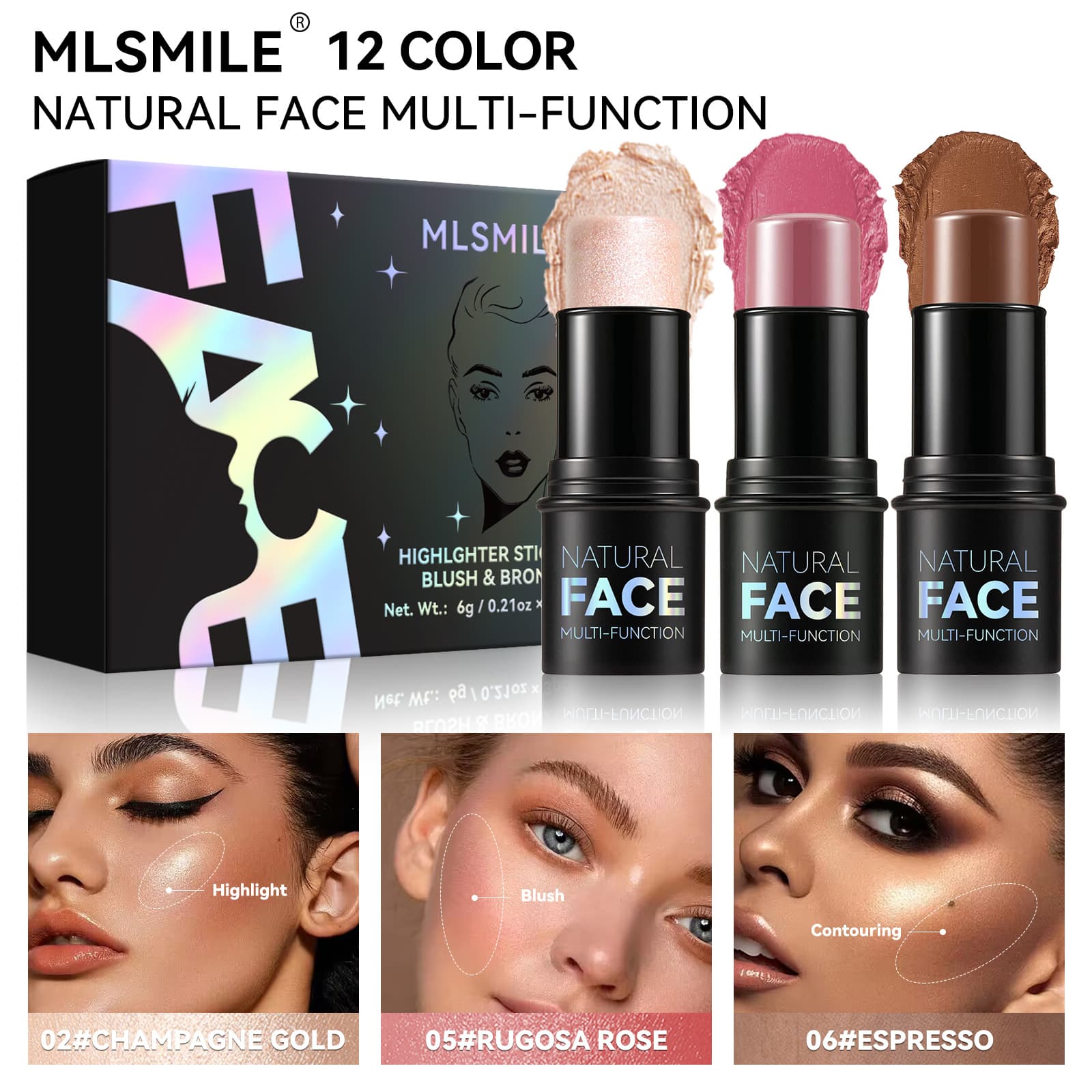 Highlight Blush Contouring Stick Set Facial Contour Shadow Pen Brightening Silkworm Blush Cream Multifunctional Cross-border Makeup