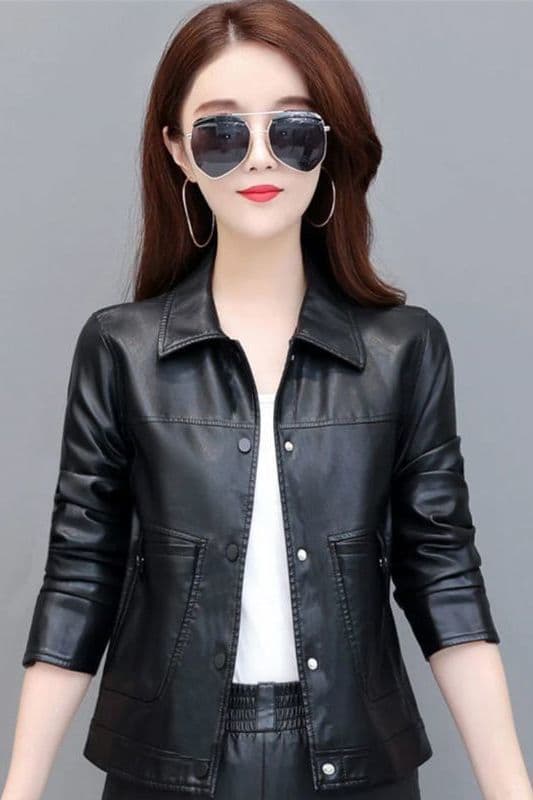 2025 New Spring/Autumn Women's Short Slim Fit Leather Jacket, Casual Leather Jacket, Plus Size