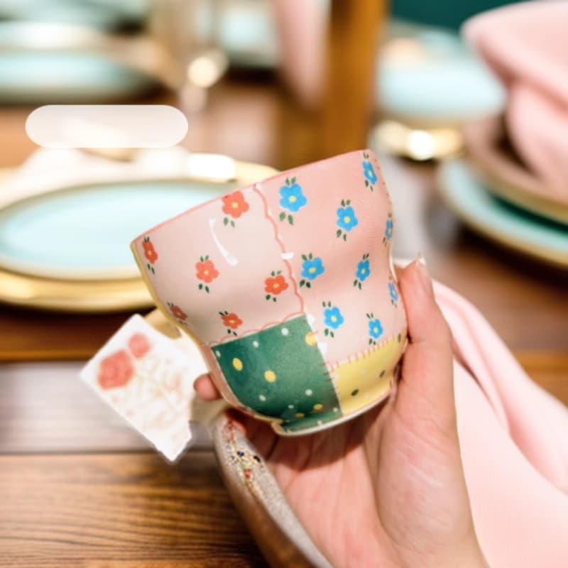 New Patchwork Color Ceramic Cup, Underglaze Ceramic Tableware, Home Ceramic Gourd Cup, Ceramic Bowl and Plate Set