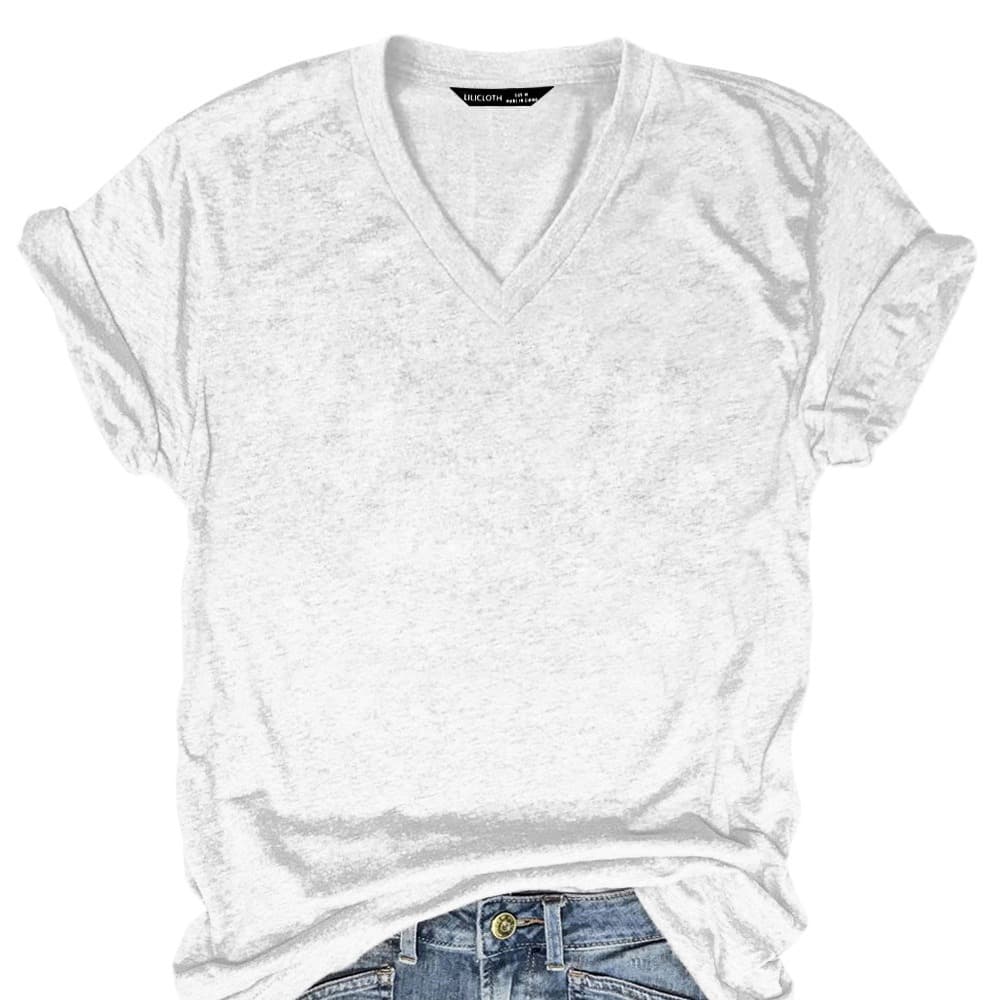 Amazon Independent Station Women's Fashionable Casual Solid V-Neck Short-Sleeve T-Shirt (Minimum Order for Various Patterns Available)