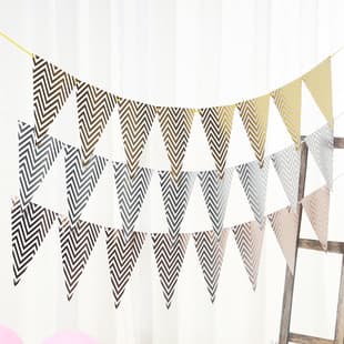 Nordic Wave Pattern Gold Foil Triangle Flag Large Birthday Banner Festival Party Decoration Garland Silver Bunting Wholesale