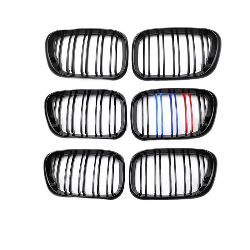 For 1999-2003 BMW X5 E53 Grille, Dual-Line Gloss Black Grille, Tri-Color Front Grille, Carbon Fiber Pattern Grille