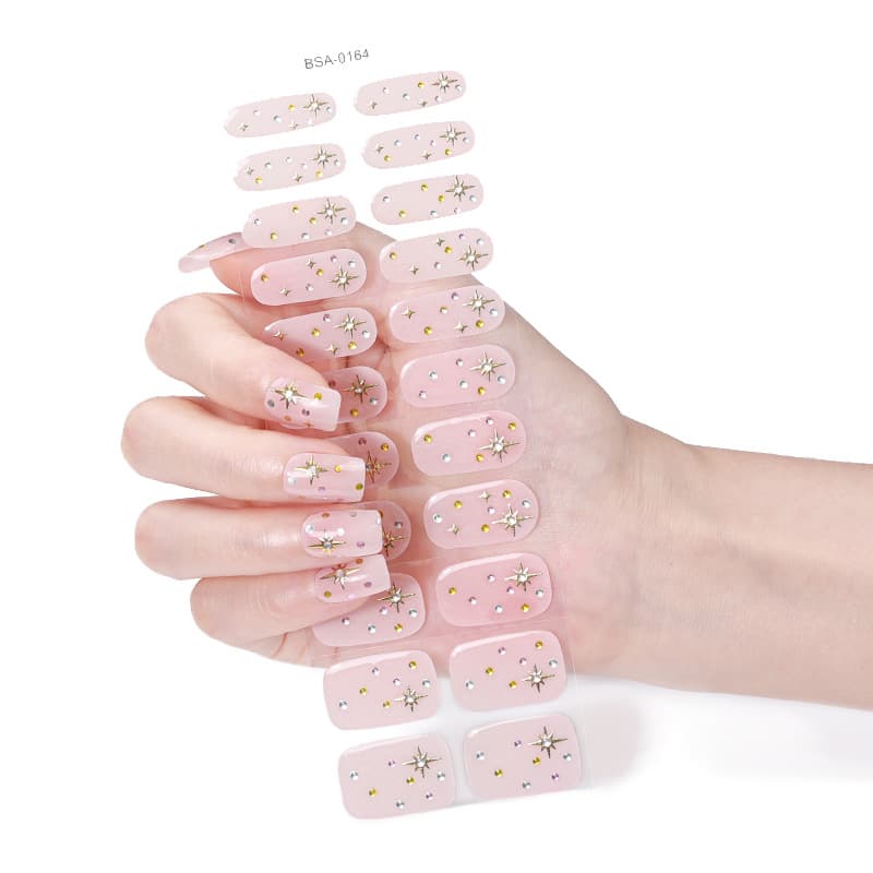New Gel Nail Art Stickers Full Curing Imitation Diamond French Style No Baking Required Beauty Stickers for Ladies