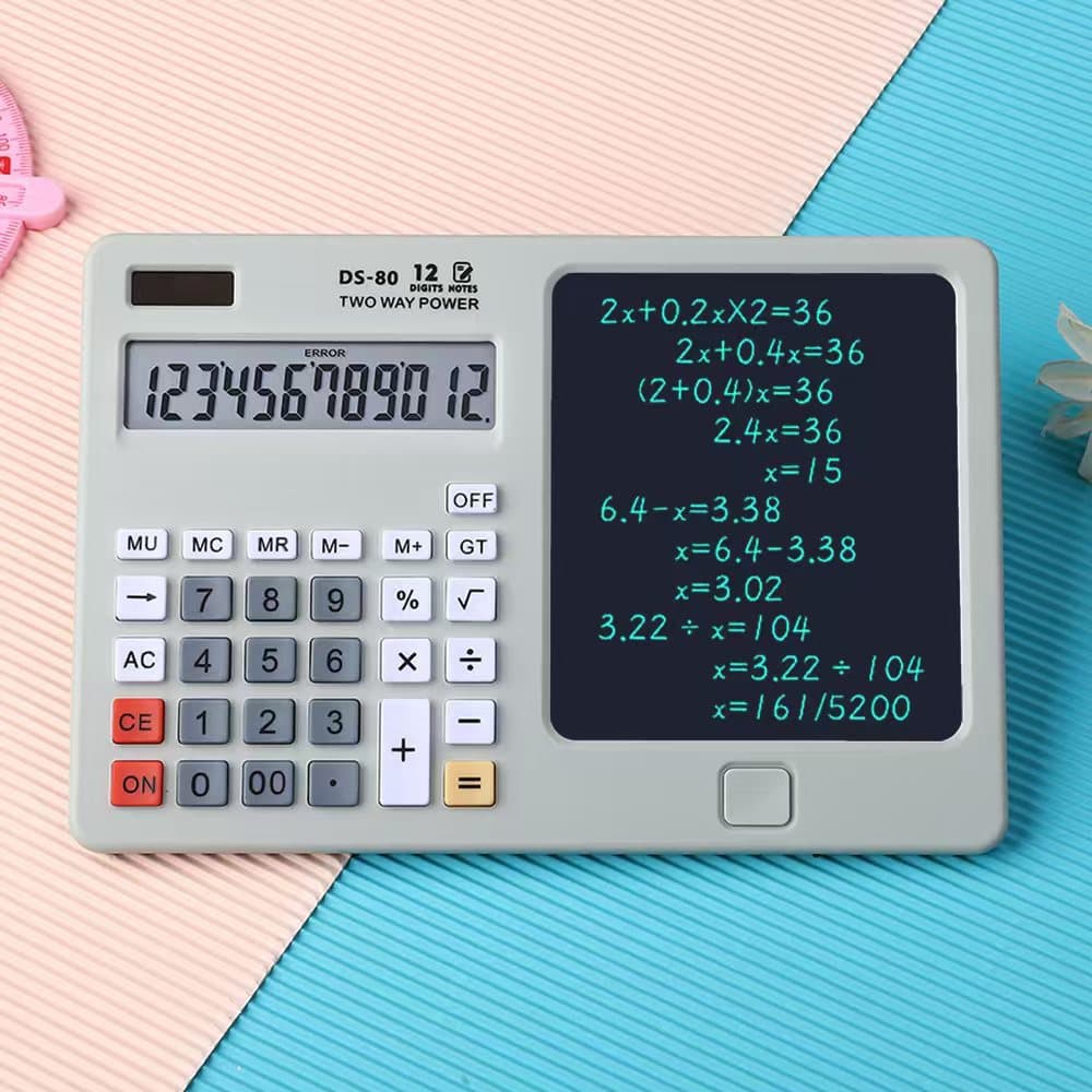 People's Education Edition Writing Tablet with Calculator for Elementary Students, Desktop Multifunctional Office Accounting Business Computer