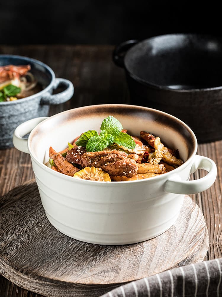 Creative Double-Ear Soup Bowl High-Aesthetic Ramen Bowl Noodle Bowl Wonton Bowl Home Student Dorm Instant Noodle Bowl Mixed Noodle Bowl