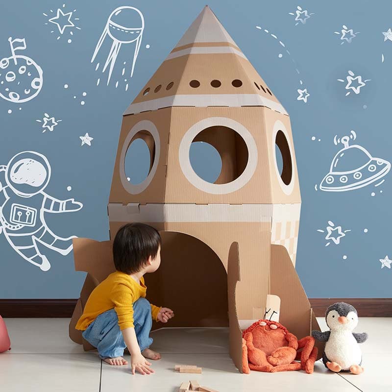 Cardboard Rocket DIY Playhouse Tent Toy Parent-child Coloring Children's Room Castle Assembly House Paper Shelf