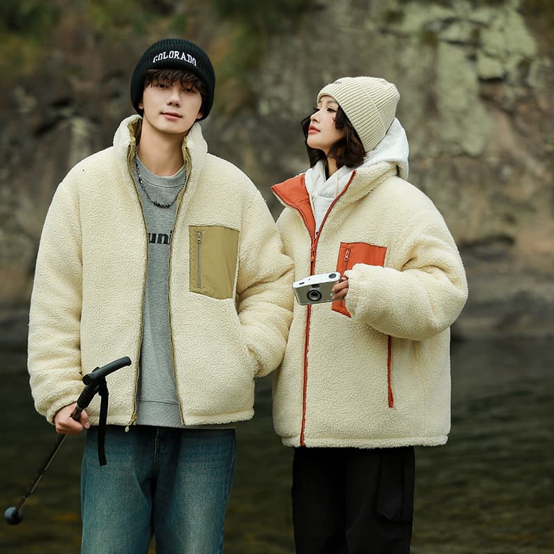 Cross-Border Bestseller Reversible Cotton Jacket Men Winter Thick Warm Fleece Puffer Coat Unisex Fashion