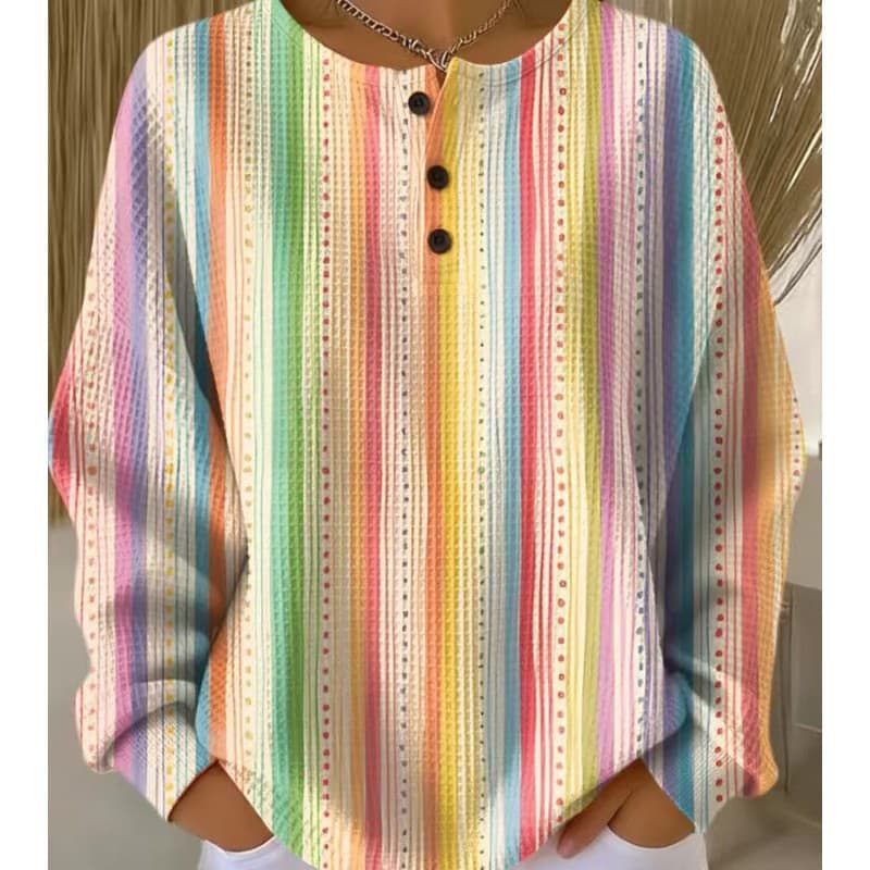 Amazon Independent Cross-Border New Retro 3D Digital Print Three-Button Small Stand Collar Polo Shirt Women's Waffle