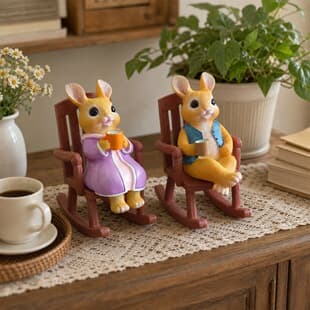 American Country Style Relaxing Tea Drinking Rocking Chair Rabbit Desktop Windowsill Balcony Study Garden Home Decoration Ornament