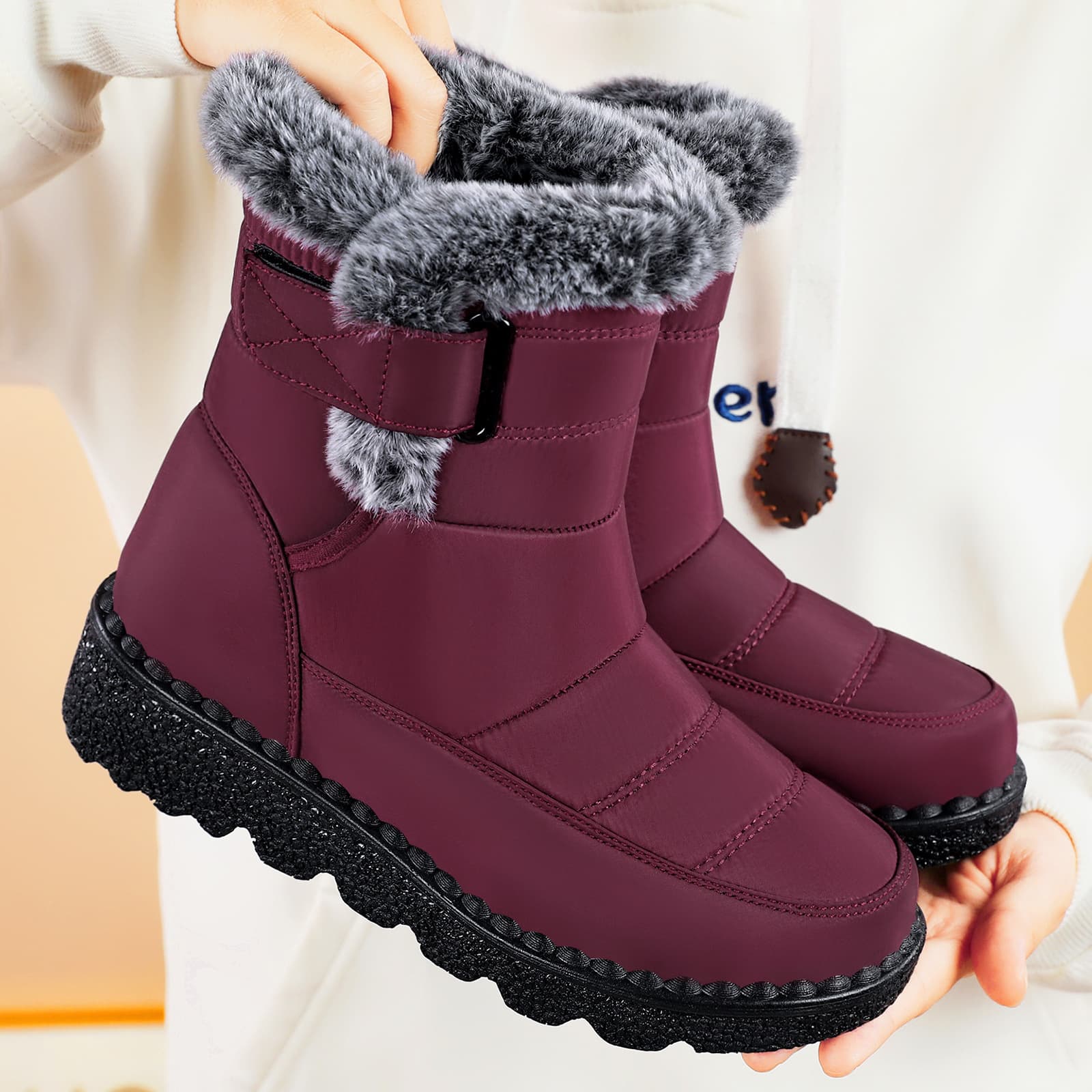 Women's Winter Thick Bottom Short Boots Fleece Lined Long Tube Boots Cold Resistant Cotton Boots Warm Flat Shoes for Daily Use