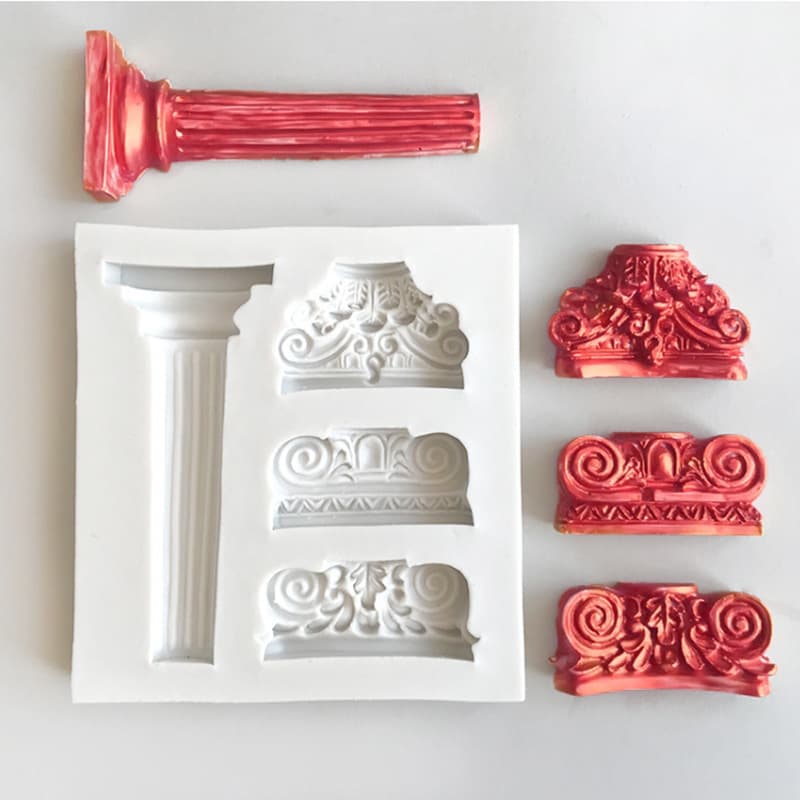 Fondant silicone mold European retro relief Roman column clock flower vine flower chocolate clay cake mold