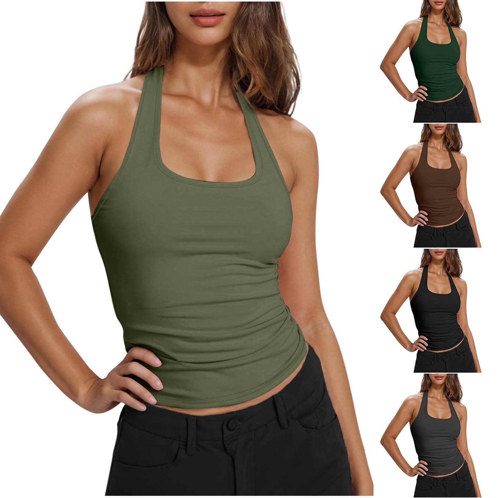 Women's Sporty Sleeveless Vest Super Elastic Quick Dry Breathable Neck Hanging Fitness Vest Ultra Strong Stretch Polyester Blend