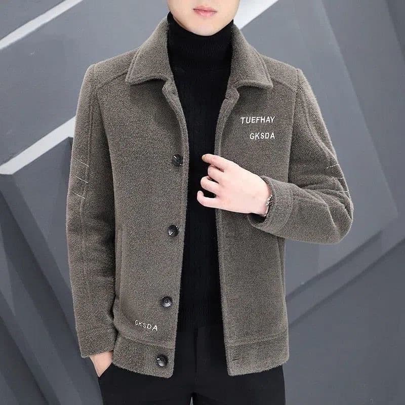 New Men's Woolen Overcoat Cropped Autumn Winter Thickened Jacket Casual Style Top Coat In Stock