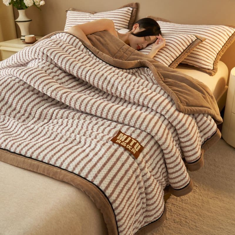 Thickened milk velvet three-layer cotton-filled coral fleece double-sided warm blanket winter flannel nap throw