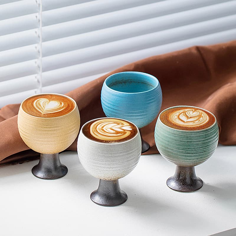 Japanese-style coarse ceramic cup with kiln transformation, creative stemmed coffee cup, ceramic cup, high-end water cup for home use