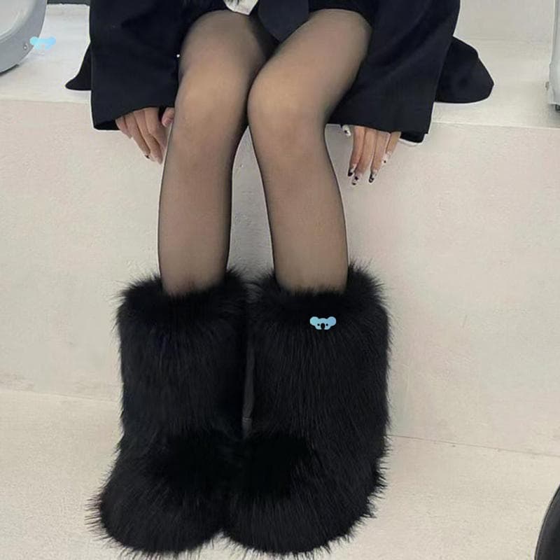 Winter Women's Fluffy Faux Fox Fur Boots