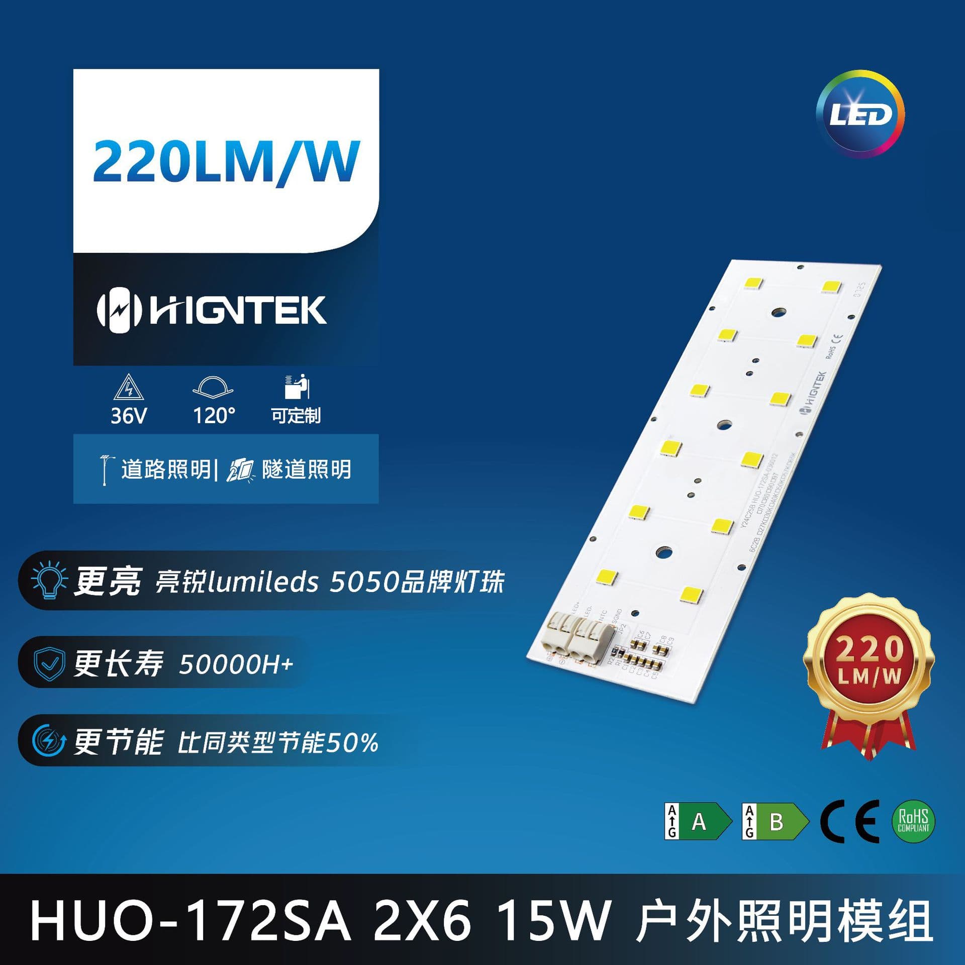 36V Street Light LED Module High Luminous Efficacy 220lm/w Lumileds 5050 SMD Light Source Board 12 LED Panel