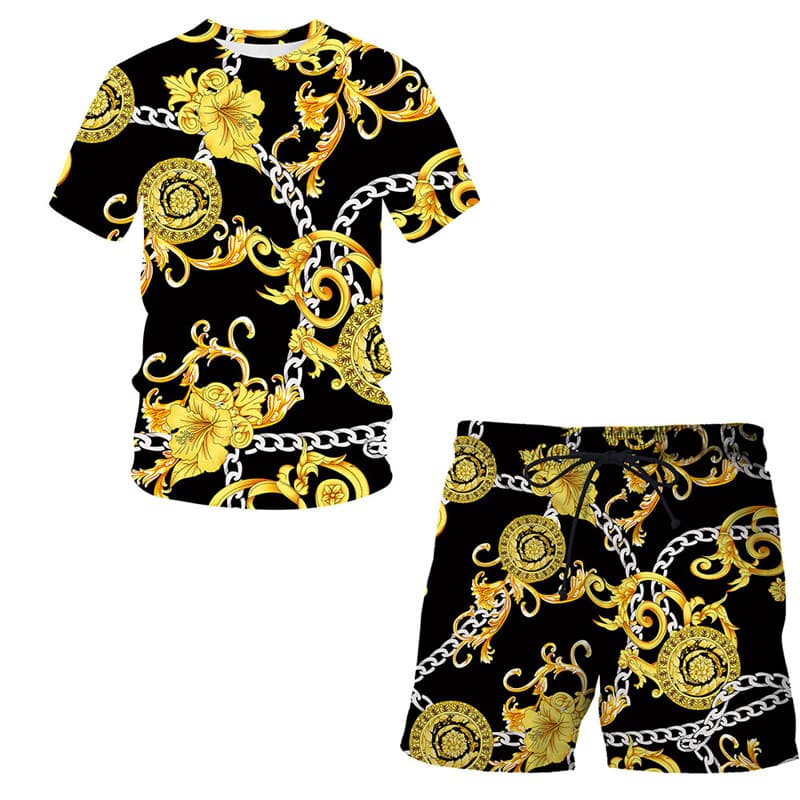 Summer Oversized 3D Luxury Retro Print Men's T-Shirt and Shorts Set Men/Women Casual Sportswear Factory