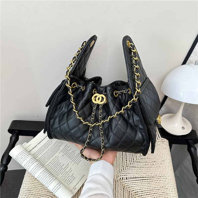 Chanel Style Women's DIY Bag Diamond Quilted Stitching Single Shoulder Underarm Bucket Bag 25C Large Capacity Hand Tote Commuter Bag