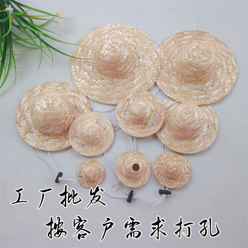 Pet Straw Hat Spring Summer Straw Woven Mini Straw Hat Vintage Farmer Adjustable Graffiti DIY Decorative Straw Hat
