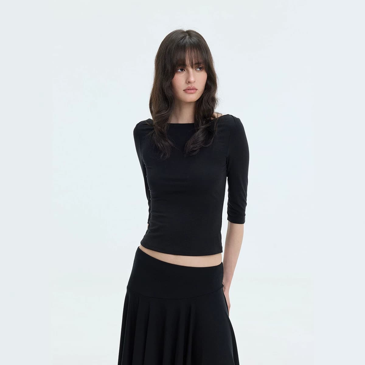 Veryrarem lyocell boat neck slim fit knit half sleeve