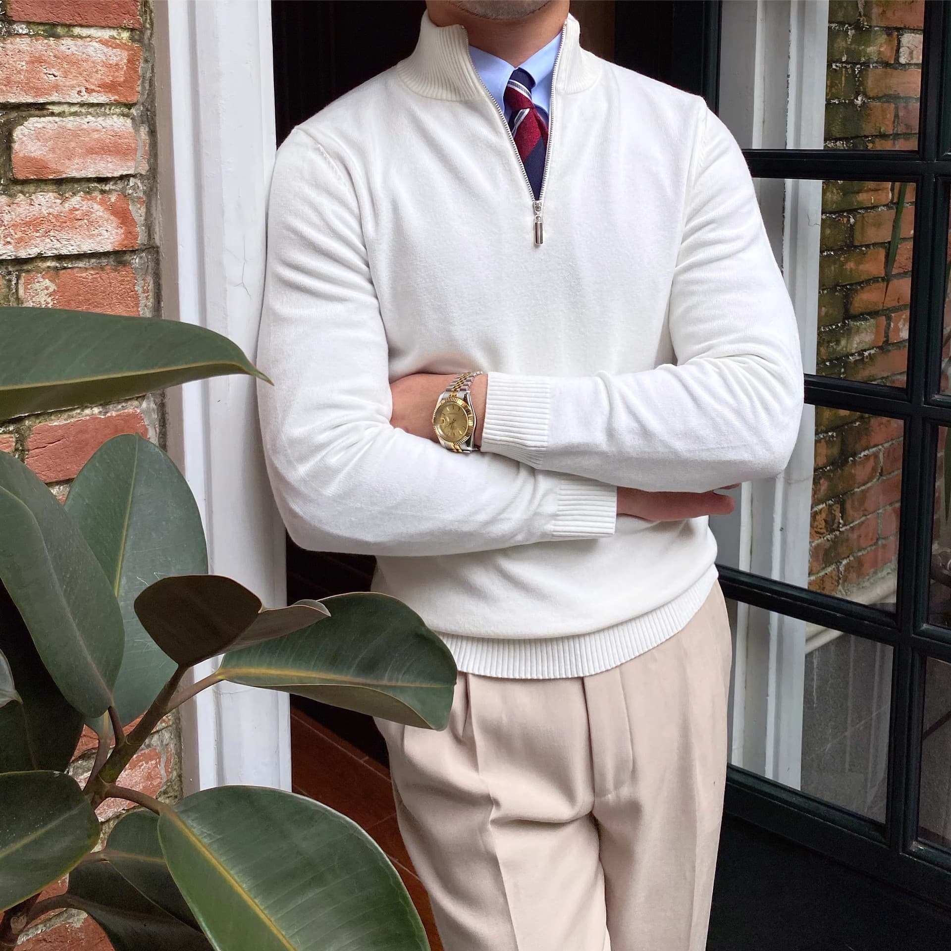 Men's Stand Collar Zipper Knitted Long-Sleeve Sweater, Slim Fit Pullover Base Layer, Outerwear for Autumn and Winter