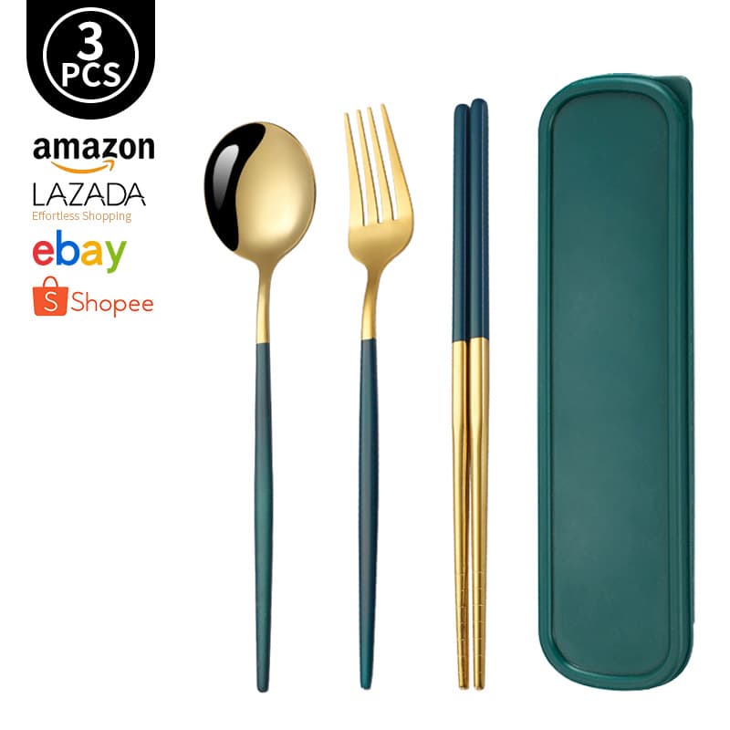 Portable Stainless Steel Creative Dining Utensils Chopsticks Spoon Fork Three-piece Set Single Person Storage Box Wholesale