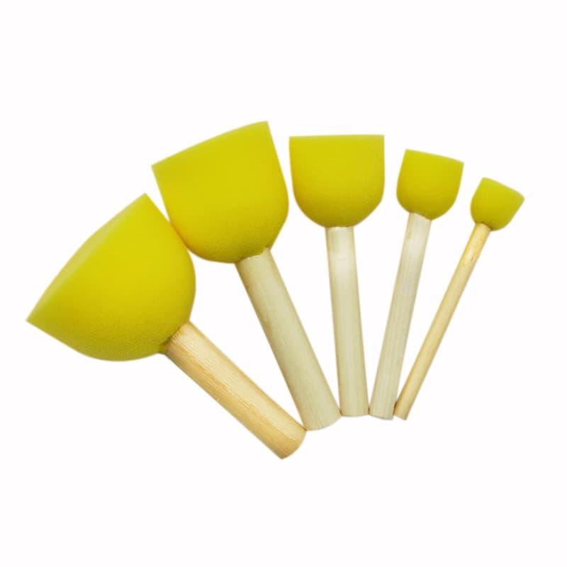 Factory wholesale wooden handle sponge paint brushes, DIY painting sponge stamps, children's paint doodle art brushes