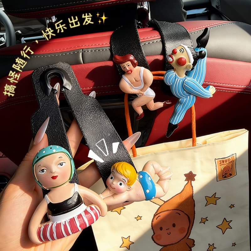 Cute Cartoon Sports Figure Seat Hook Car Interior Storage Ornament Creative Funny Ugly Cute Bag Hook Decoration