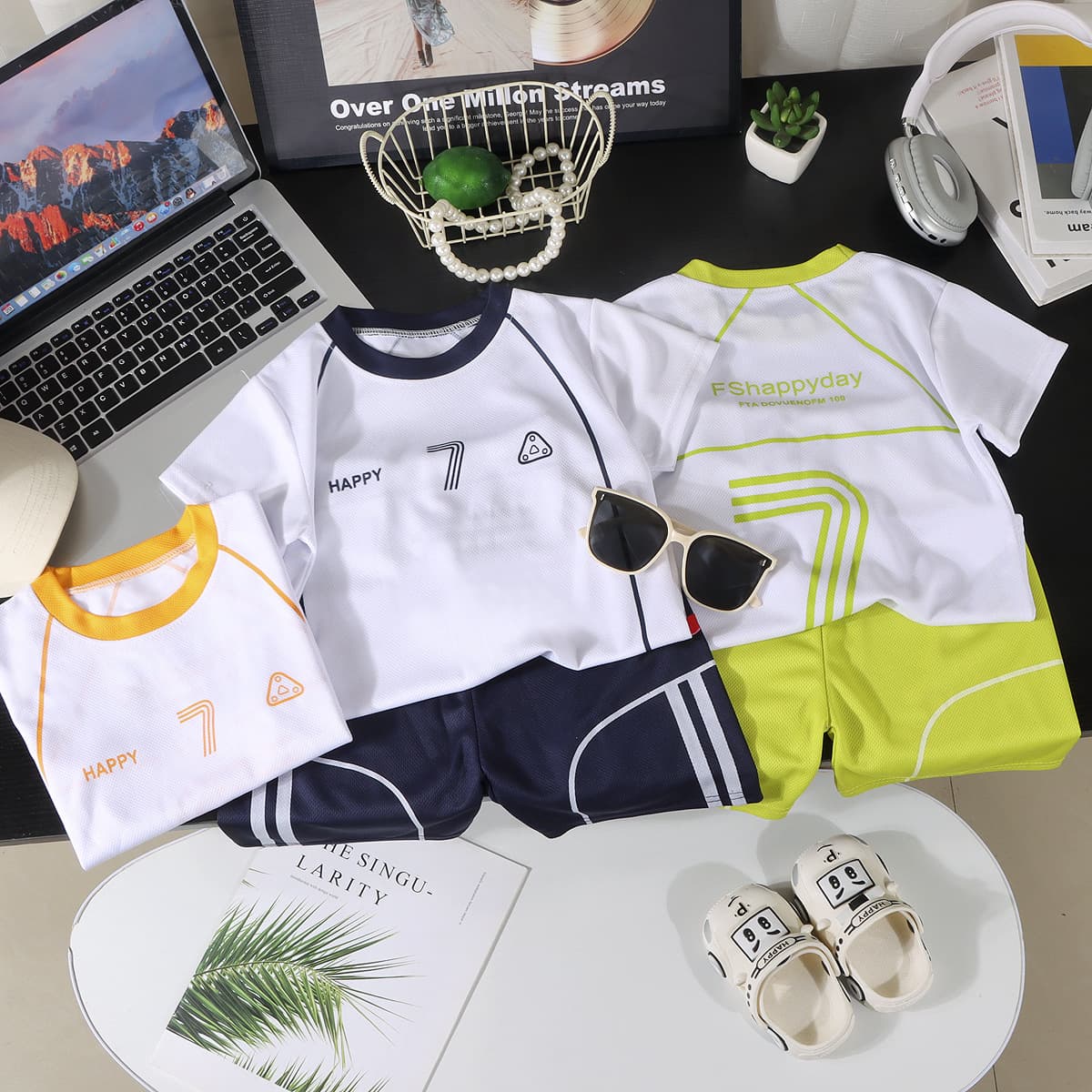 Boys' Summer Thin Sports Suit Set for Medium and Larger Children, Stylish Short-Sleeved Pants and Jersey Two-Piece Set, Quick-Drying