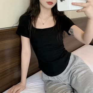 Women's Short Sleeve T-Shirt Summer New Korean Style Slim Fit Flattering Casual Base Layer Niche Girly Pure and Alluring Hot Girl Top