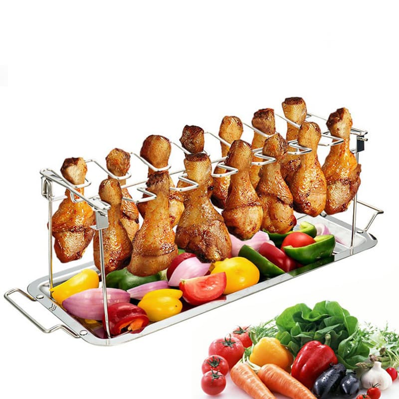 Cross-border Direct Supply Folding Stainless Steel Chicken Leg Grill with Bottom Tray