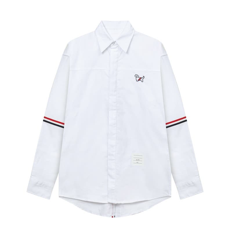 Wide back slit TB preppy striped long-sleeve shirt for women, loose-fit pure cotton Oxford cloth shirt