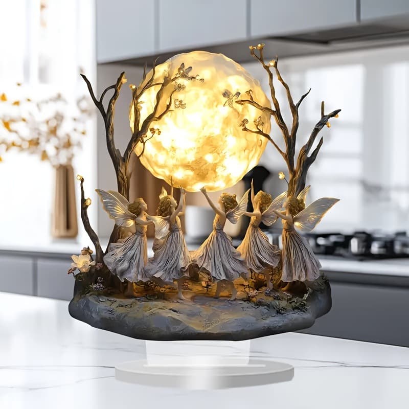 Cross-border New Acrylic Fairy and Moon Desktop Decoration Ornate Angel Statue Plaque Holiday Ornament