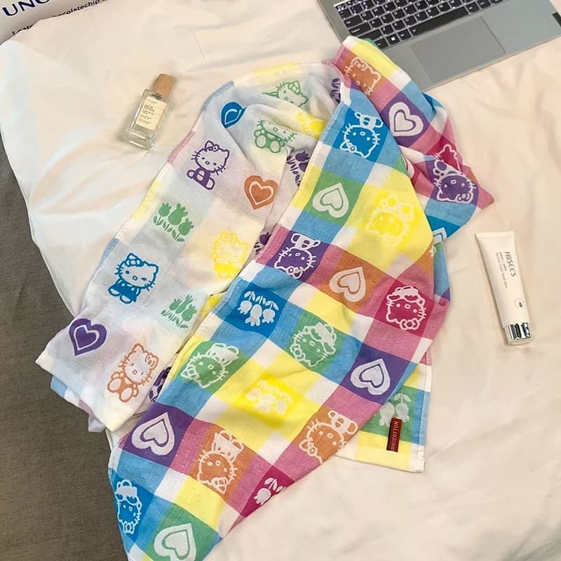 Cartoon Cat All-Cotton Bath Towel 2025 New Baby Swaddle Gauze Cotton Home Use Large Bath Towel Bathing Absorbent Towel