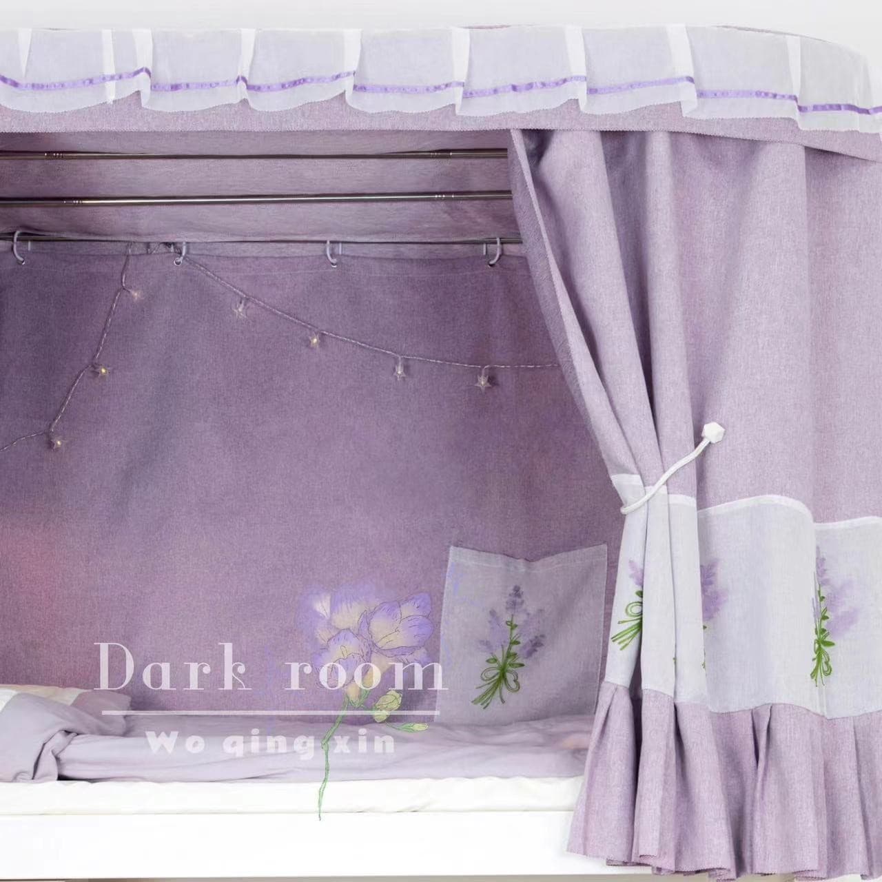 Custom University Dormitory Bed Curtain, Dorm Upper Bunk Purple Gauze Canopy Mosquito Net Integrated, Girl's Heart Canopy Curtain
