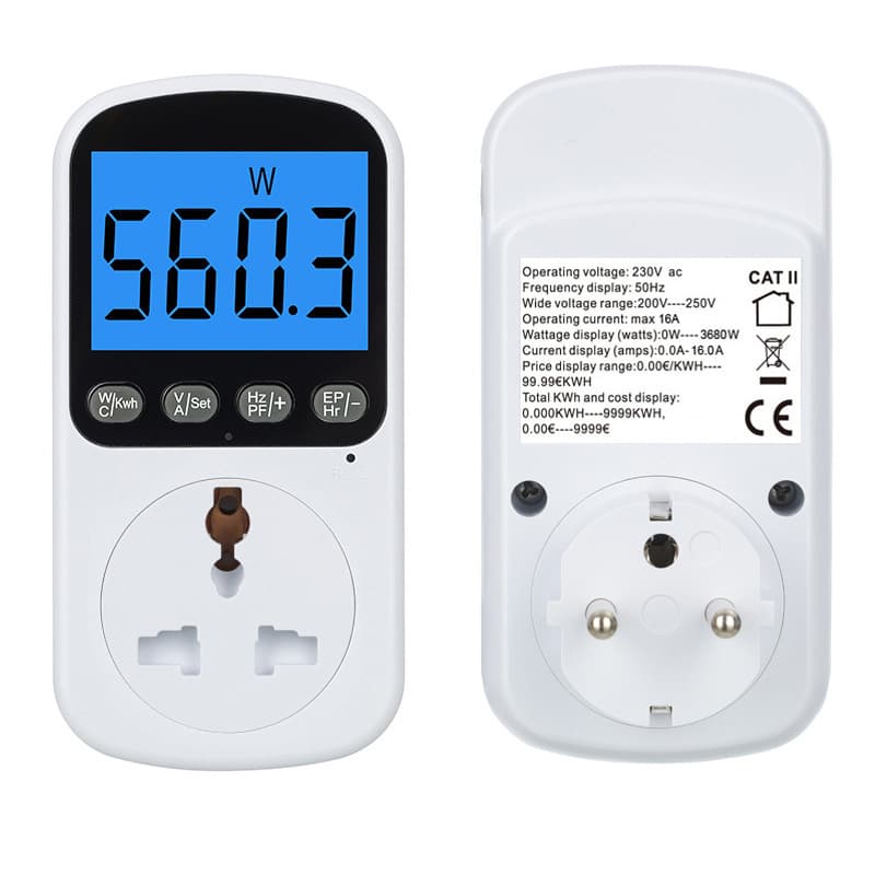 Factory Direct European to Universal Adapter, Blue Backlit Power Meter Socket, Billing Socket Power Meter
