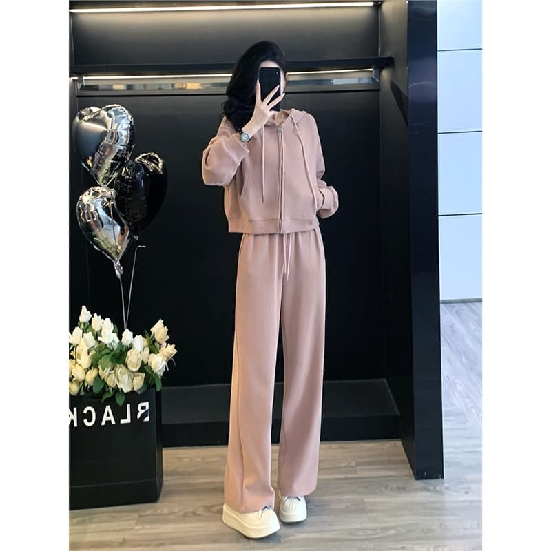 Shenzhen Nanyou Pink Casual Sportswear Set 2024 New Youthful Hoodie Wide-Leg Pants Two-Piece Fall/Winter