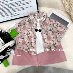 Children's Summer Set Thin Shirt Short Sleeve Retro Cool Printed Shirt Kids Clothing