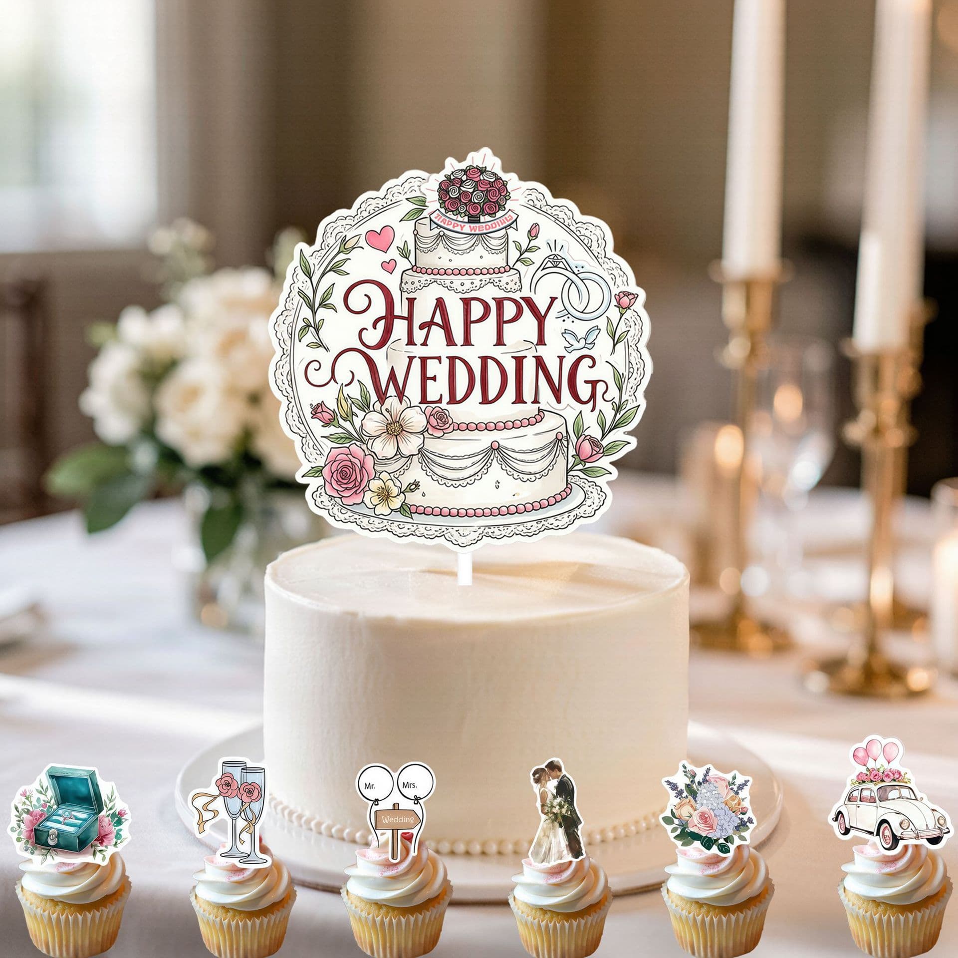 Cross-border Wedding Cake Decoration Insert Card Engagement Party Cake Topper
