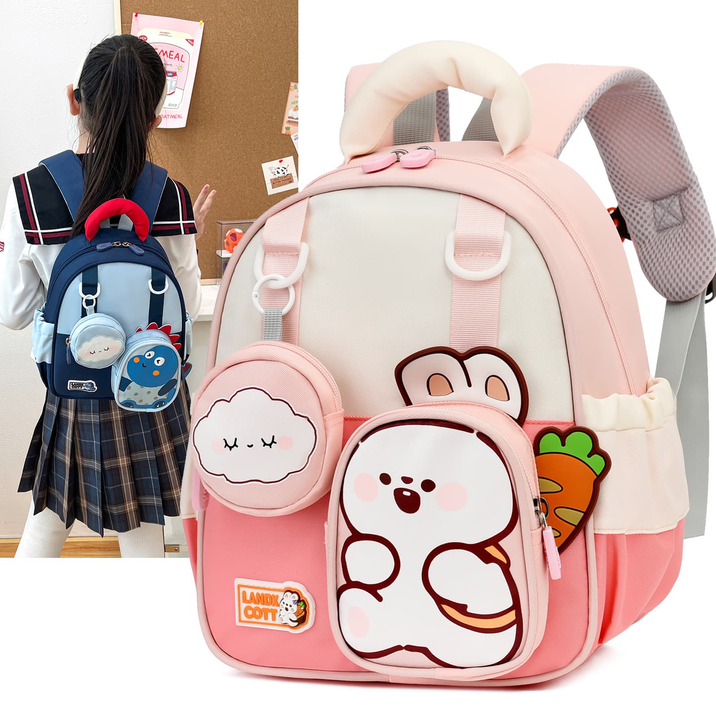 Children's Backpack for Preschool, Cute Cartoon Rabbit and Dinosaur Design, Kindergarten Backpack for Boys and Girls, Toddler and Primary School Students