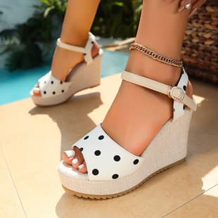 European and American Cross-border Wedge Open-Toe Sandals for Women 2026 Summer New Round Toe One-Strap Buckle High Heel Sandals for Women