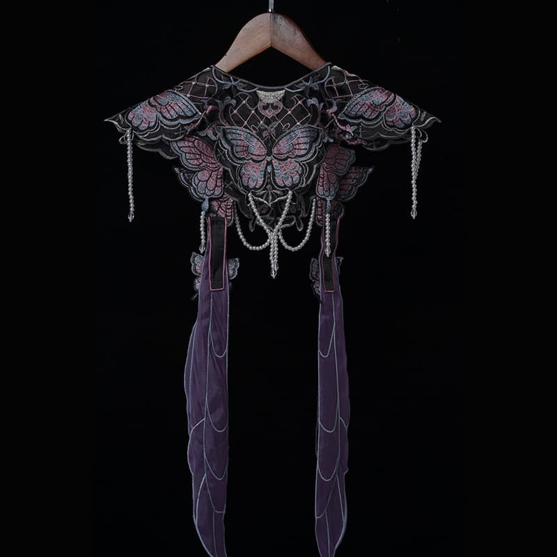 Graduation bachelor's gown, cloud shoulder Hanfu, horse face skirt, ancient style shawl, false collar, elegant black butterfly belt Hanfu cloud shoulder