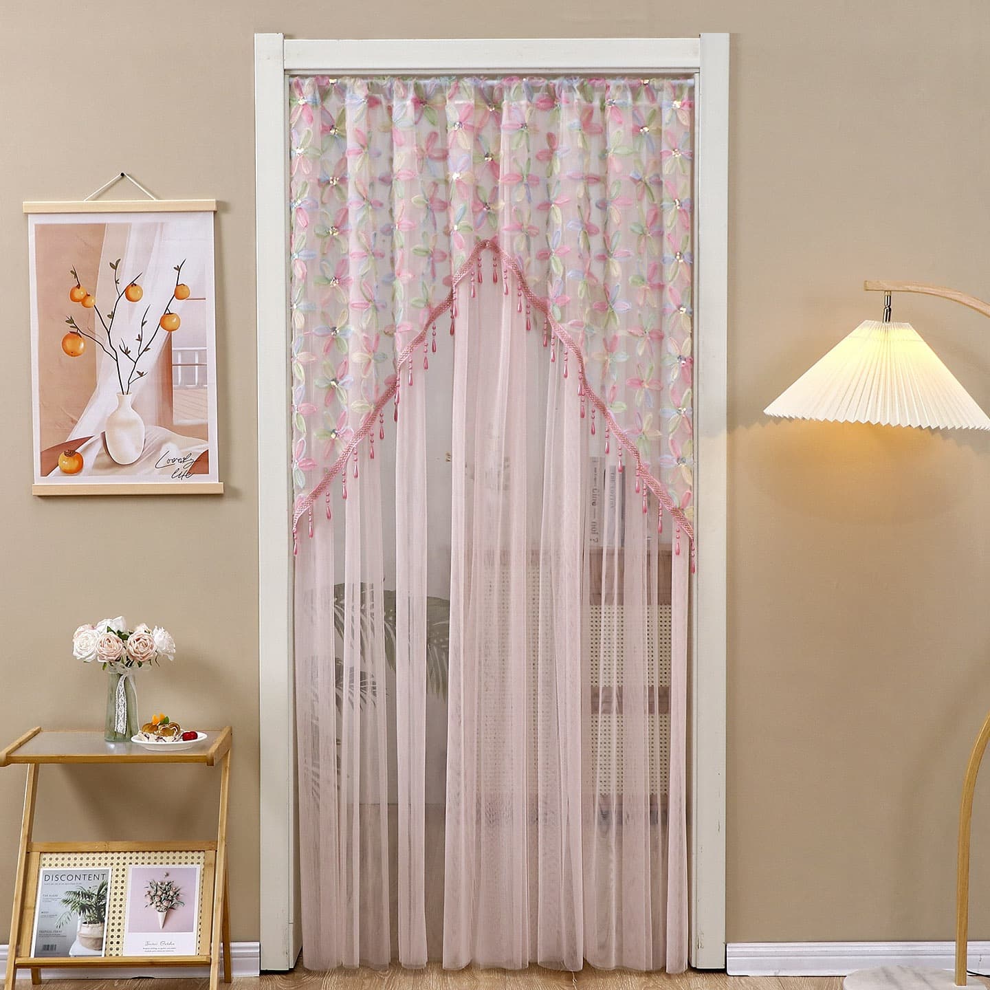 Retro Embroidered Lace Short Door Curtain, Atmosphere Half Curtain, No-Drill Door Divider Curtain